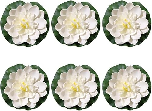 Txuolin 6 Pcs Artificial Lotus Flowers, Large Floating Lotus Flowers Faux Water Lily Fish Pond Artificial Plants with Artificial Lily Pads, Artificial Plants