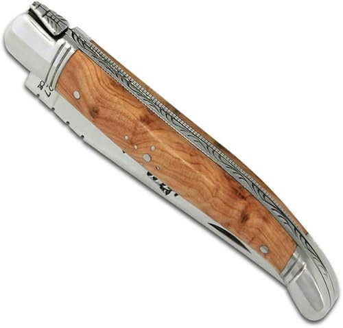 Générique Couteau Laguiole Manche en bois de genévrier et mitres en acier inoxydable pliant Fabrication artisanale