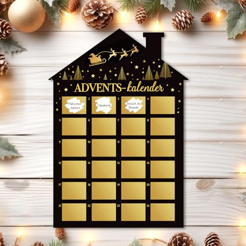 Adventskalender 2025 Paare mit 24 Rubbelsticker, Hausform DIY Kalender zum Selber Beschriften für Paar Pärchen Freundin Freund Familie, Kreatives Weihnachtsritual ADVENTSKALENDER Selber Befüllen