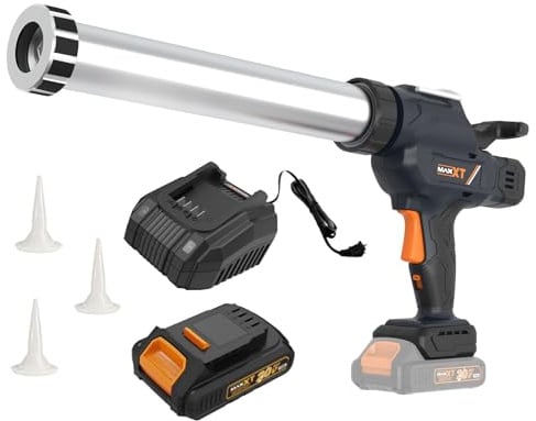 MAXXT Pistola de calafateo inalámbrica - Batería de 2.0AH incluida, pistola de calafateo para paquetes de salchicha de 300-600ml, diseño antigoteo