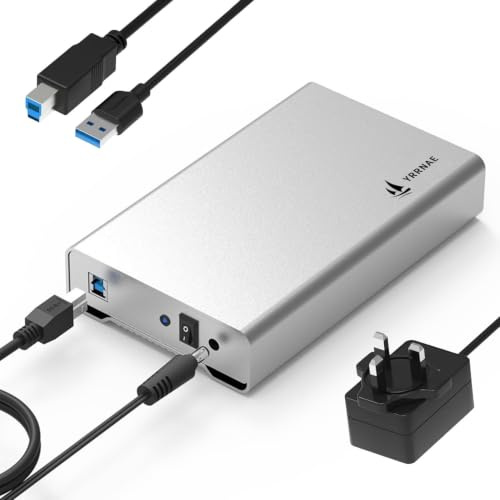 YRRNAE USB 3.0 to Sata External Hard Drive Enclosure, Aluminum Pure-Metal | 2.5 & 3.5 Universal HDD SSD Case, Support up to 20TB with UASP, 12V Power Adapter included