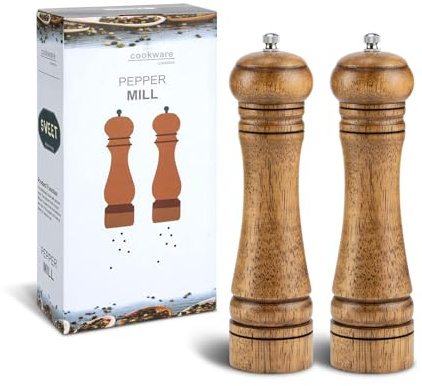 YEENAIV 2 PCS Molinillo de Pimienta, Molinillos de Sal 8 Pulgadas Ajustable | Pimentero de Madera Molinillo Sal, Salero y Pimentero para Varias Especias Ajustable Fuerte