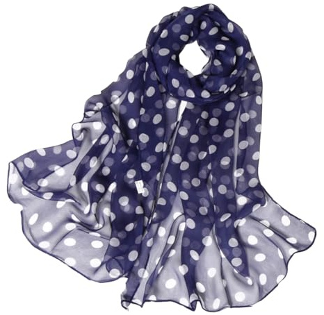 MANJIAMEI Foulard en Mousseline à Pois pour Femme, Mode Châle Long Léger Anti-UV Sheer Chiffon Écharpe Imprimé Polyvalent Doux Etole Couvre-chef Bandeau Décoration de Sac