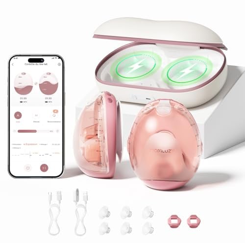 Momcozy Air 1 Ultra-Slim Milchpumpe Elektrisch, 180 ml tragbare Milchpumpe Handsfree mit kabellosem Ladeetui & App-Steuerung Brustpumpen Automatikmodus & Vollmilch-Alarm