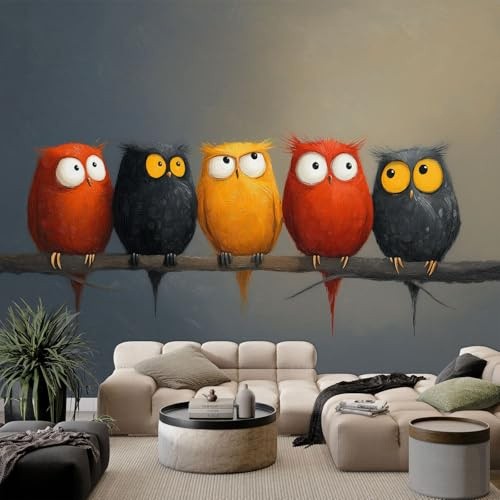 WHUOEUCO 3D Effekt Fototapete Cartoon-Eule 200x140 cm Vliestapete Foto Tapete Wandbild Motivtapete, Moderne Schlafzimmer Wohnzimmer Kinderzimmer Wandtapete