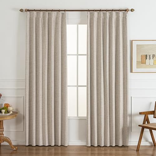 Gleantdeco Helles Beige Vorhänge mit Kräuselband Blickdicht Thermo Vorhang für Schlafzimmer Wohnzimmer Fenster Plisseé Leinenoptik Verdunklungsvorhänge 2er Set 243 cm Lang 101 cm Breit
