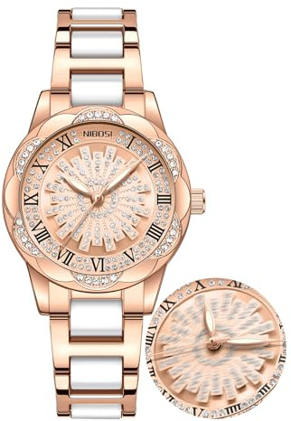 NIBOSI Armbanduhr Damen Analoges Quarz Drehbares Zifferblatt mit Diamanten | 30M Wasserdichte Zierlicher Luxus Modisches elegantes klassisches DamenUhren