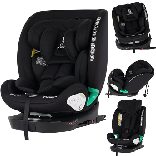 For Your Little One AllStage 360 ISOFIX I-Size Rotating Car Seat, 360° Swivel, Birth to 12 Years (40-150cm), Group 0+/1/2/3, R129, Rear Facing & Forward Facing, Adjustable Headrest, Midnight Black