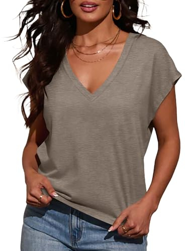 INFITTY T Shirts for Women UK Summer Short Sleeve Ladies Tops Going Out Tops Basic Blouse V Neck Top Trendy