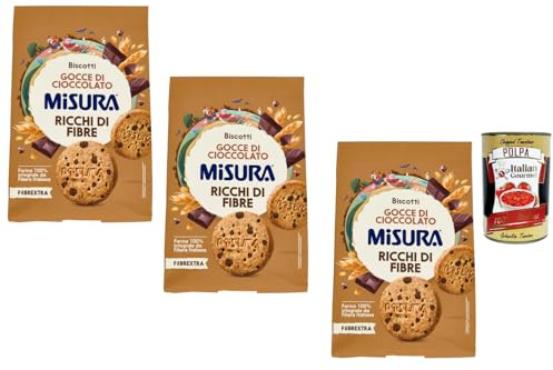 Italian Gourmet - Fibrextra, Vollkornkekse mit Schokotropfen – 3 x 290 g (870 g), Ballaststoffreich Fibrextra, Italienische Cookies, Knusprige Kekse + Italian Gourmet Polpa
