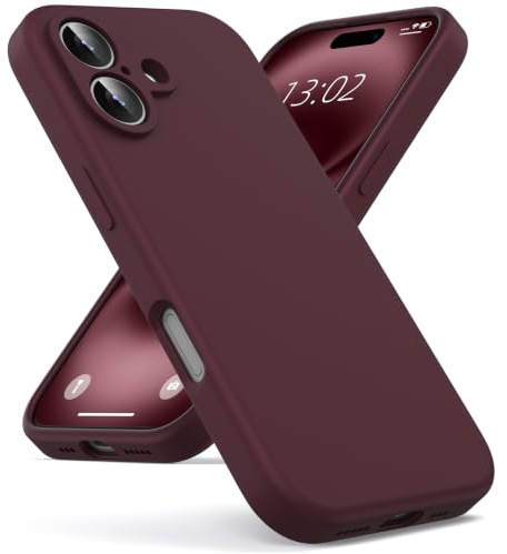 Oududianzi-Silikon Liquid Hülle Kompatibel mit iPhone 16, Weinrot | Flüssigsilikonhülle, Kratzfestes Mikrofaser-Innenfutter, Weiches Stoßfestes Schutzhülle Case