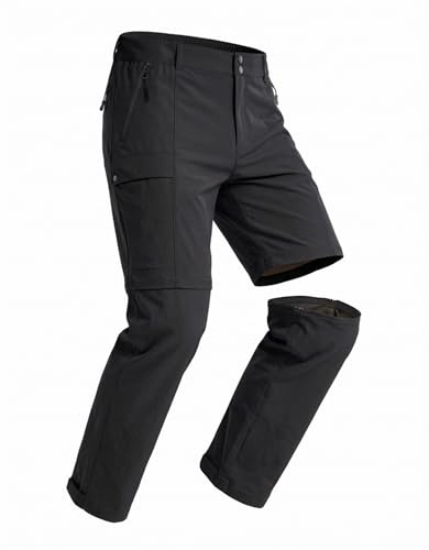 GymBrave Pantaloni da Trekking Uomo Zip-off, Leggeri e Traspiranti, Pantaloni Outdoor Cargo con Tasche Multiple, Estate, Escursionismo, Campeggio e Lavoro Nero 36