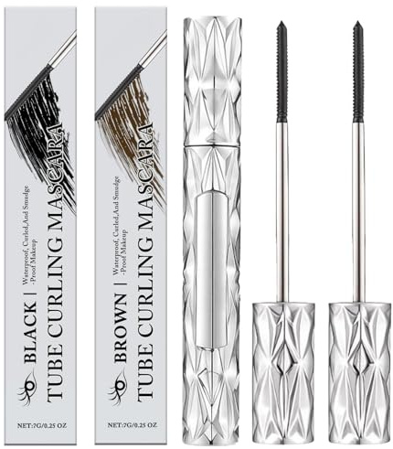 2pcs Metal Wand Mascara,Metallic Mascara with Iron Rod in Steel Tube,6D Curling Eyelash Iron Metal Wand Masc/ara,Black Masc/ara Primer,Waterproof&Long-Lasting,Fine-Bristled Brush for Easy Application