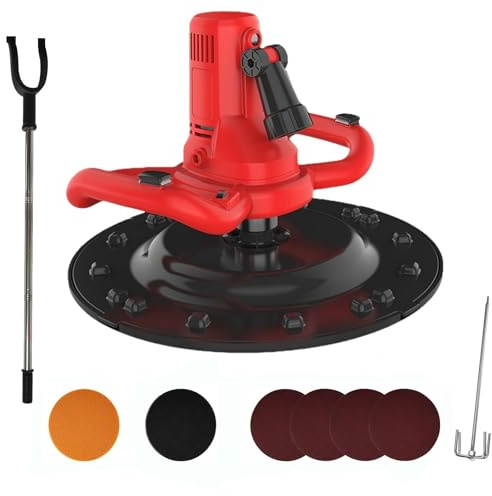 Elektrische WandgläTtmaschine Elektrische Betonkelle Mit RüHrstab Und VerläNgerungsstange, Zementmischer, Wandschleifer, 80-600 U/Min, Selbstklebender Basis Und Led-Leuchte(Red)
