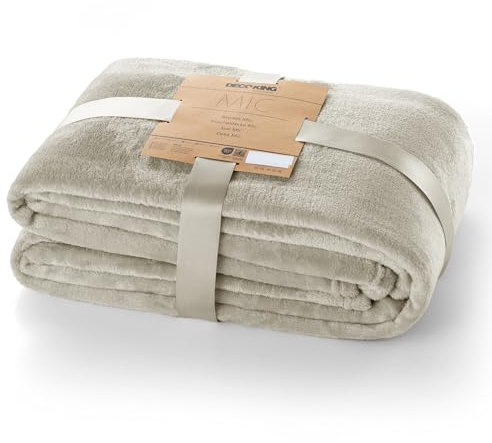 DecoKing Kuscheldecke 220x240 cm Creme Decke Microfaser Tagesdecke Fleece weich sanft kuschelig Ecru Ivory Elfenbein Cream Mic