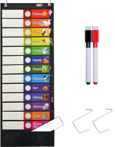 Tages/Klassenplan Tasche mit 26 Karten,13 farbige+13 leere doppelseitige wiederverwendbare Karten,alles zur einfachen Montage über der Tür inklusive(Englische Ver.)