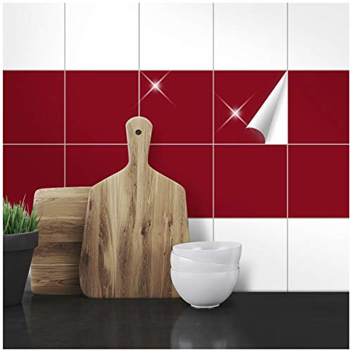 Wandkings Fliesenaufkleber - Wähle eine Farbe & Größe - Weinrot Glänzend - 15 x 15 cm - 20 Stück für Fliesen in Küche, Bad & mehr
