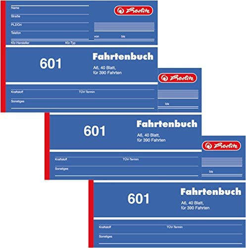 Herlitz Fahrtenbuch A6, 40 Blatt (3 Stück, DIN A6)