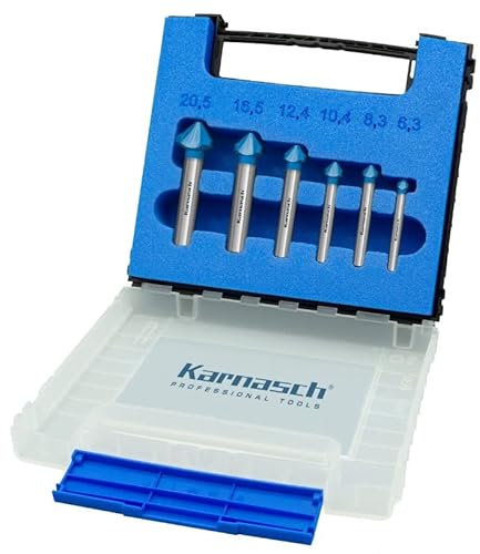 Hauptversand24 Set Kegelsenker, Senker, Din335, Hartmetall + BLUE-TEC beschichtet, VHM blue 6.3, 8.3, 10.4, 12.4, 16.5, 20.5mm