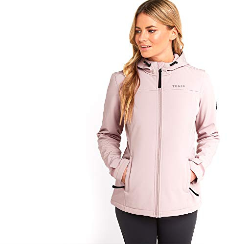 TOG24 Keld Softshelljacke Damen Wasserdicht Regenjacke Fleece Gefütterte Übergangsjacke Leichte Atmungsaktiv Wanderjacke Fahhradjacke mit Kapuze zum Laufen, Wandern Hellrosa 38