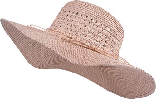 styleBREAKER Damen Großer Sonnenhut mit dünnem Hutband und Schleife, Strohhut, Schlapphut, Sommerhut, Hut 04025024, Farbe:Altrose