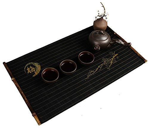 MMQGQ Kleiner Tischläufer Aus Japanischem Bambus, rutschfest/Wärmeisolierend/Waschbar Tischset, Tischmatte Mit Tischdekoration, Teematte/Untersetzer, 30 × 50 cm(Color:schwarz)