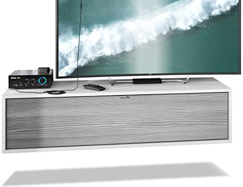 Vladon TV Board Lana 120 Hängeschrank Lowboard 120 x 29 x 37 cm, Made in Germany, Korpus in Weiß matt, Fronten in Avola-Anthrazit | Große Farbauswahl