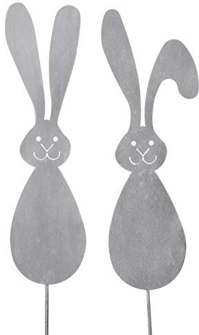 dekorativer Gartenstecker Oster-Deko-Stecker Osterhase Langohr Metall hellgrau-weiß Shabby Preis für 2 Stück