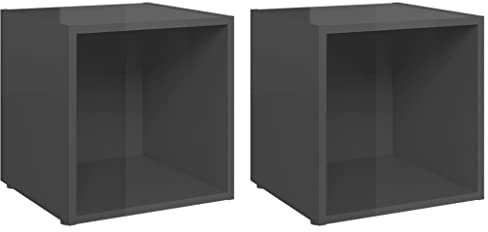 vidaXL 2X TV Schrank 1 Fach Lowboard TV Möbel Tisch Board Sideboard Fernsehtisch Fernsehschrank HiFi-Schrank Hochglanz-Grau 37x35x37cm Holzwerkstoff