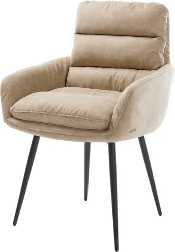 Polsterstuhl Abelia-Flex mit Armlehnen 4-Fuß konisch Schwarz Mikrofaser Beige Vintage