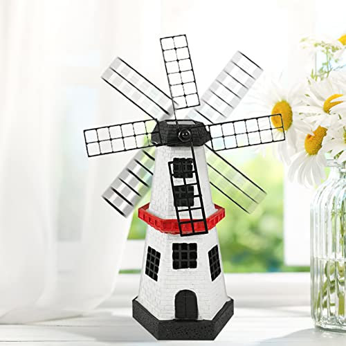 Moulin à Vent Jardin Exterieur Solaire, Lampe Moulin à Vent Table Décoration, Solaire Lampe Minuterie Etanche, Lumière LED Ornements, Lumière de Moulin à Vent pour Balcon Terrasse, 9.6*4.5inch