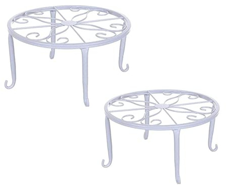 Yeehliny 2 Stück Blumenständer Metall Blumenhocker Outdoor Blumentopfständer Pflanzenständer Retro Blumentopfhalter Metall Ständer Pflanzgefäß Topfgestell für Innen und Außenbereiche (Weiß)