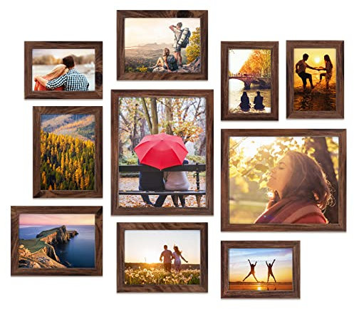Giftgarden 10 Pcs Multi Picture Photo Frames Set for Multiple Size Photograph, Two 8x10, Four 4x6, Four 5x7, Brown