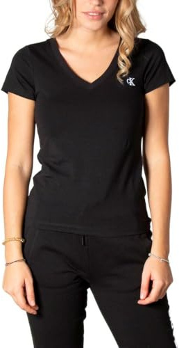 Calvin Klein Damen T-Shirt Kurzarm Ck Embroidery V-Ausschnitt