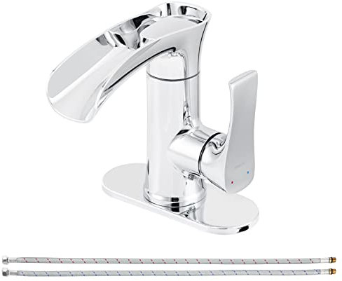 PARLOS Wasserfall Badezimmer Wasserhahn mit schwenkbarem Auslauf, Einhand-Waschtisch-Wasserhahn, Einloch-Waschtischarmatur mit Wasserversorgungsleitungen, Chrom