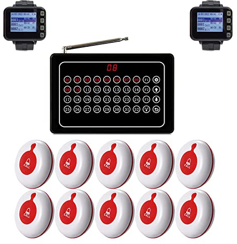Caregiver Pager Wireless Call Button für Pflegepersonal - Wireless Call System bringen 10 Handsender 1 Zusatzempfänger 2 Uhr Empfangsanzeige