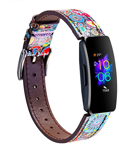 Nigaee Echtleder-Armbänder kompatibel mit Fitbit Inspire 3/Inspire 2/Inspire HR/Inspire, weiche Sportgurte, verstellbare Ersatzarmbänder für Damen und Herren (06)