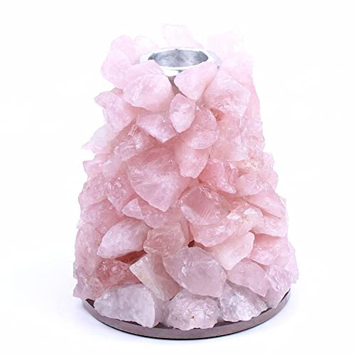 BRDECOR Natural Healing Crystal Stone Cluster Lights Candle Holder Crystal Stone Candle Stand Portacandele Portacandele per Il Giorno di Natale, Halloween Decor,Large-Rose Quartz