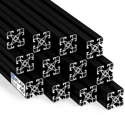 KLAK 40 - Aluprofil 12 Stück 40x40mm light 2m Systemprofil Nut 8 schwarz | Für Camperausbau, Sim-Rigs & Anhänger. Kompatibel mit Nut-8-Zubehör. Eloxiert, witterungsbeständig, 12 × 2 m = 24 m, schwarz