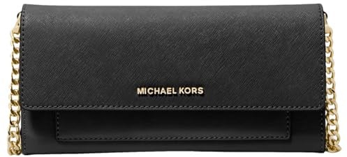Michael Kors Damen Jet Set Medium 2-in-1 Geldbörse an Kette Crossbody Bag, Goldfarbene Metallteile/Schwarz, One size