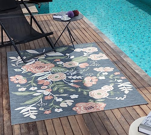 Livabliss Florence Indoor Outdoor Rug - Large Boho Rugs for Living Room 117x166 cm Dining, Kitchen Carpet, Patterned Neutral and Coloured Rugs, Waterproof, Stain Durable - Blue and Pink