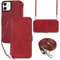ELTEKER Hülle für iPhone 12 Mini Klapphülle,Handyhülle iPhone 12 Mini mit Umhängeband und Kartenfach,Perfekt Schutz Case mit Ständer Handytasche Lederhülle,Rot