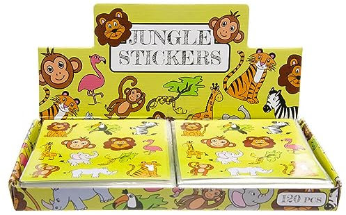 1440 Stück Safari Sticker im Display Kindergeburtstags Mitgebsel, Dschungel Aufkleber, Jungle Sticker