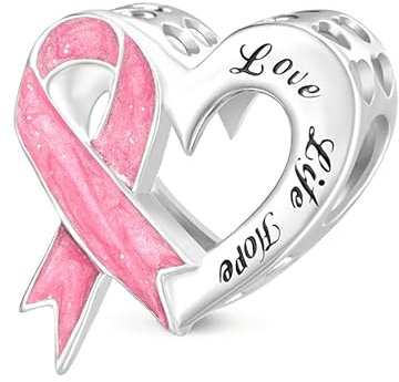 GNOCE Charm Cuore con Nastro Rosa per la Sensibilizzazione al Cancro al Seno per Donne, Regalo di Gioielli a Perle per Lei