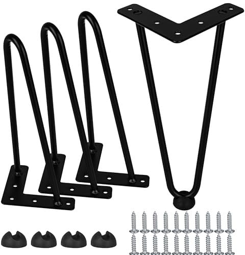 Btowin 12 inch Hairpin Table Legs, 4Pcs Heavy Duty Metal Furniture Legs with Rubber Floor Protectors & Screws for Home DIY Projects TV Stand, Bench Legs Chair Legs, Sofa Cabinet - Black