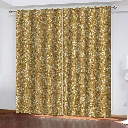 Vorhänge Mit Ösen Für Schlafzimmer Kinderzimmer Geräuschreduzierung 3D Goldene Punkte Muster Wohnzimmer Kinderzimmer 2 Stücke 234x230 cm Blickdichte Gardinen, Verdunkelungsvorhang
