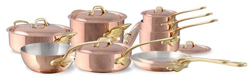 Mauviel Batterie de Cuisine 16 Pièces Cuivre Poli & Inox M'150 B 1,5mm Poignées Laiton Made in France