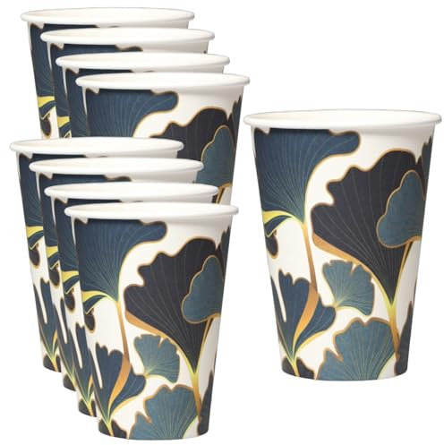 Mecup Bicchieri in Carta acqua, Bicchieri Monouso, 200 Pezzi, Tazza Caffè 200 ml, Usa e Getta, Per Bevande Calde e Fredde, Design Elegante, Igienici, Biodegradabili. Fantasia: Floreale, Blu Oro