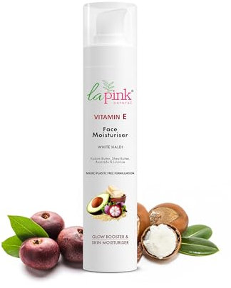 La Pink Vitamin E Face Moisturiser with White Haldi, Glow Booster, Oil Free & Lightweight | 100% Microplastic Free Formulation | Suitable for All Skin Types | 50 gm