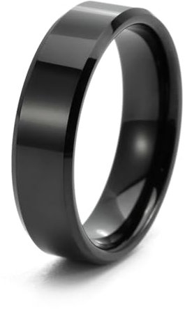 ANAZOZ Ringe Aus Wolfram Herren, Ringe mit Gravur für Frauen Verlobungsring Größe 65 (20.7) Bandring Breit 6 mm mit Abgeschrägter Kante